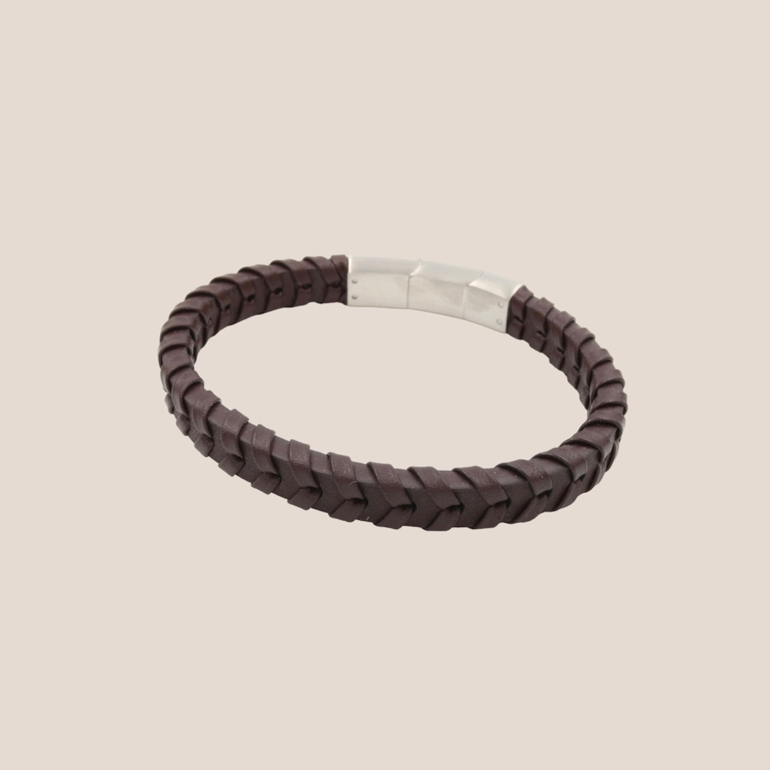 MAJESTIC BRAIDED LEATHER BRUIN MANNENARMBAND