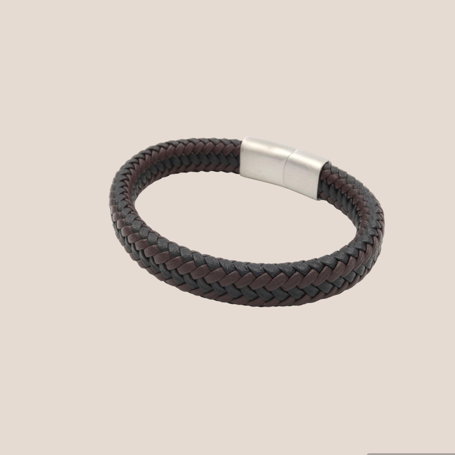 BIG BRAIDED LEATHER BRUIN EN ZWART MANNENARMBAND