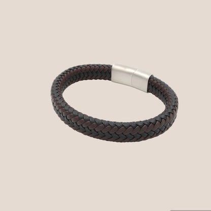 BIG BRAIDED LEATHER BRUIN EN ZWART MANNENARMBAND