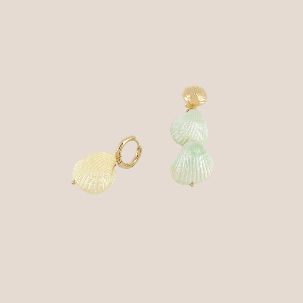 ASYMSHELL CHIC GROEN&GEEL OORBELLEN