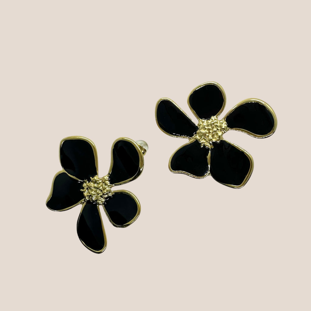 FLOWER ZWART OORBELLEN