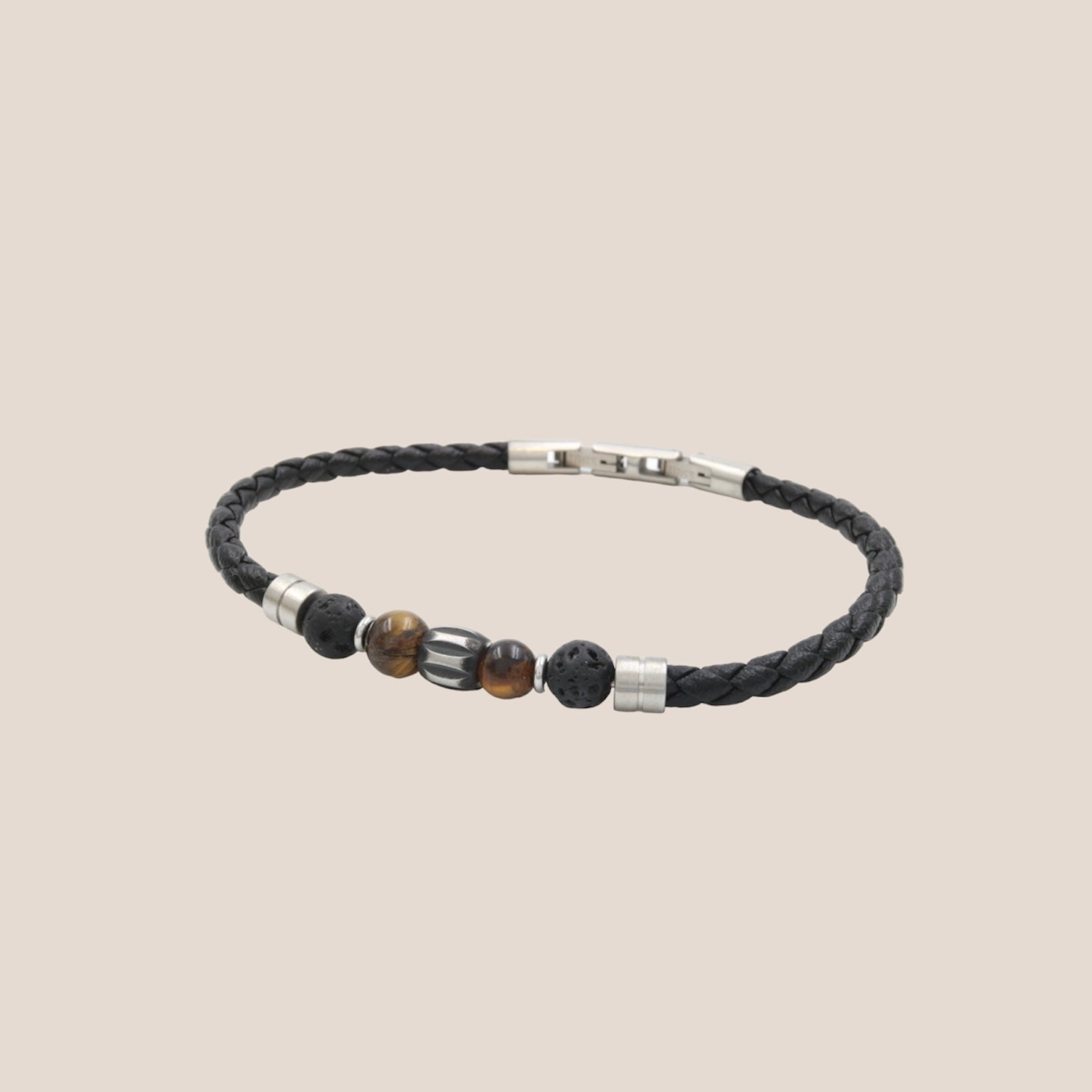 LEATHER WITH BEADS BRUIN MANNENARMBAND