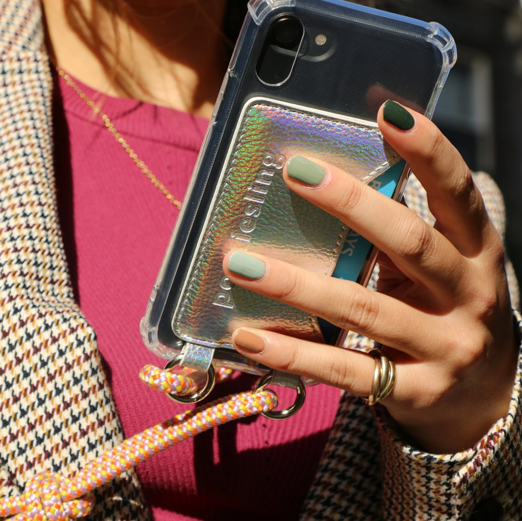 POCKIESLING TELEFOONHOESJE HOLOGRAPHIC + KOORD MULTICOLAR